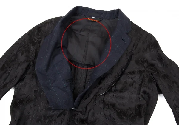 コムデギャルソンCOMME des GARCONS ジャケットドッキングシルクフラワージャガードワンピース 黒紺S K-104803_008