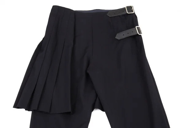 コムデギャルソンCOMME des GARCONSラッププリーツスカートドッキングウールギャバパンツ 紺M K-104816_010
