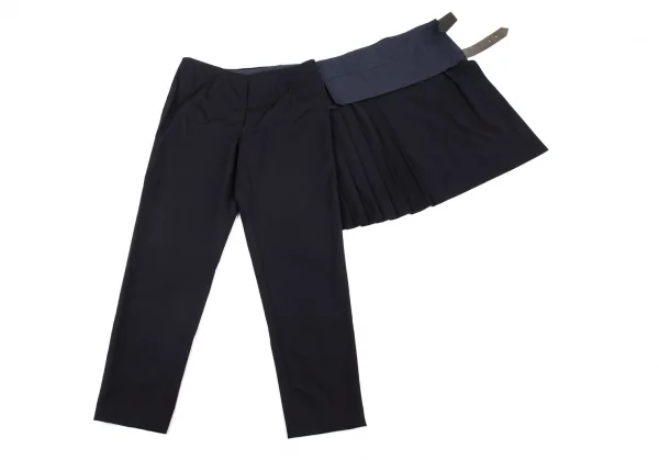 コムデギャルソンCOMME des GARCONSラッププリーツスカートドッキングウールギャバパンツ 紺M K-104816_004