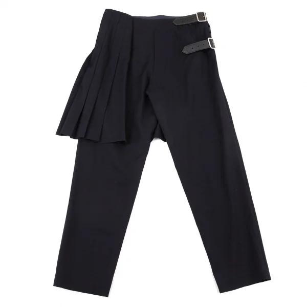 コムデギャルソンCOMME des GARCONSラッププリーツスカートドッキングウールギャバパンツ 紺M K-104816_009