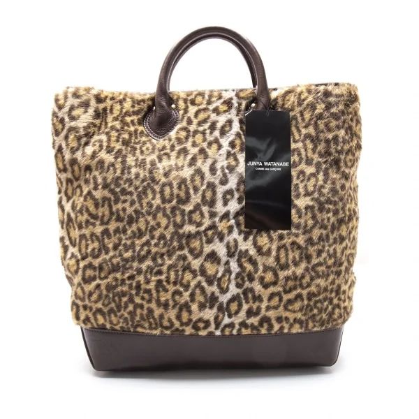 新品!ジュンヤワタナベ コムデギャルソンJUNYA WATANABE COMME des GARCONS レオパードフェイクファーレザートートバッグ 茶 K-104836_001