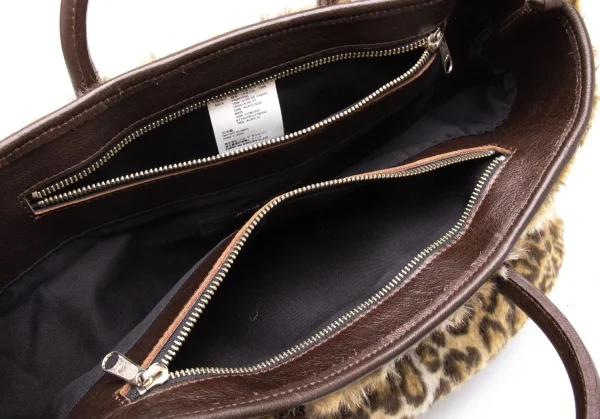 新品!ジュンヤワタナベ コムデギャルソンJUNYA WATANABE COMME des GARCONS レオパードフェイクファーレザートートバッグ 茶 K-104836_010