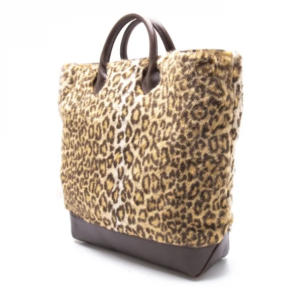 新品!ジュンヤワタナベ コムデギャルソンJUNYA WATANABE COMME des GARCONS レオパードフェイクファーレザートートバッグ 茶 K-104836_002