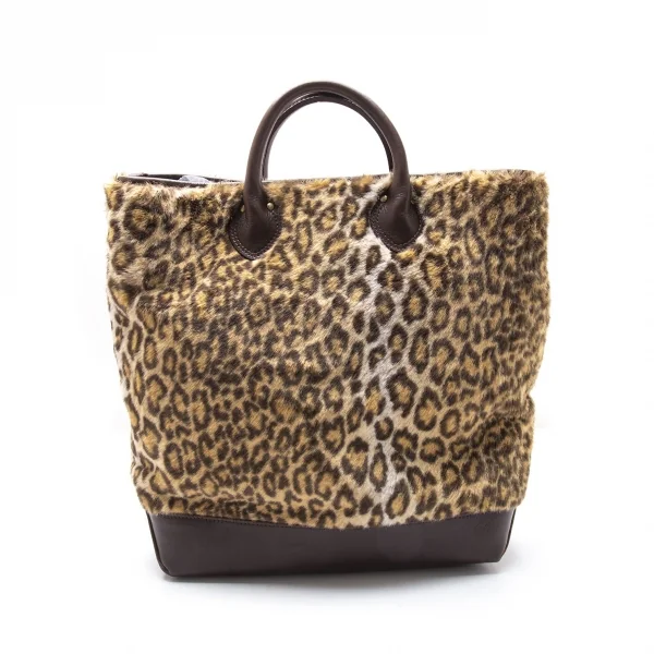 新品!ジュンヤワタナベ コムデギャルソンJUNYA WATANABE COMME des GARCONS レオパードフェイクファーレザートートバッグ 茶 K-104836_004