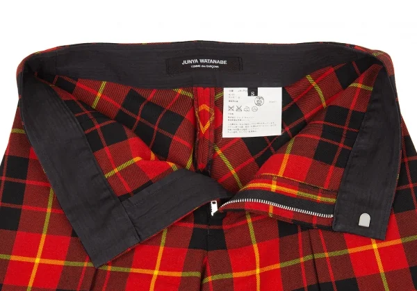 ジュンヤワタナベ コムデギャルソンJUNYA WATANABE COMME des GARCONS ウールチェックタックワイドハーフパンツ 赤黒黄S K-104864_003