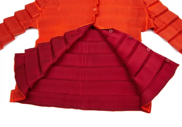 イッセイミヤケISSEY MIYAKE リバーシブルボーダープリーツカーディガン オレンジ赤2 K-104883_012