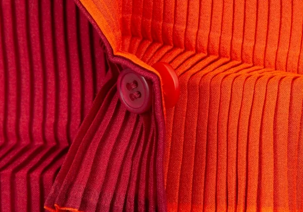 イッセイミヤケISSEY MIYAKE リバーシブルボーダープリーツカーディガン オレンジ赤2 K-104883_013