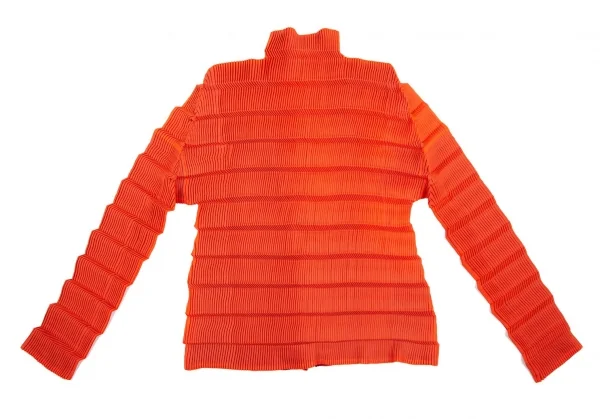 イッセイミヤケISSEY MIYAKE リバーシブルボーダープリーツカーディガン オレンジ赤2 K-104883_014