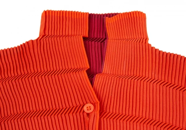 イッセイミヤケISSEY MIYAKE リバーシブルボーダープリーツカーディガン オレンジ赤2 K-104883_004