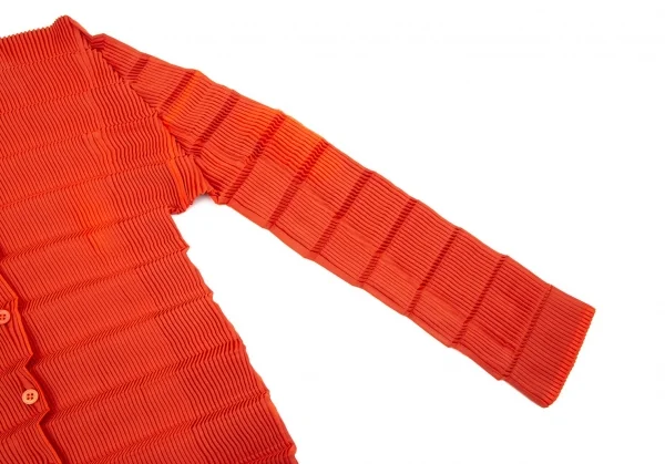 イッセイミヤケISSEY MIYAKE リバーシブルボーダープリーツカーディガン オレンジ赤2 K-104883_006