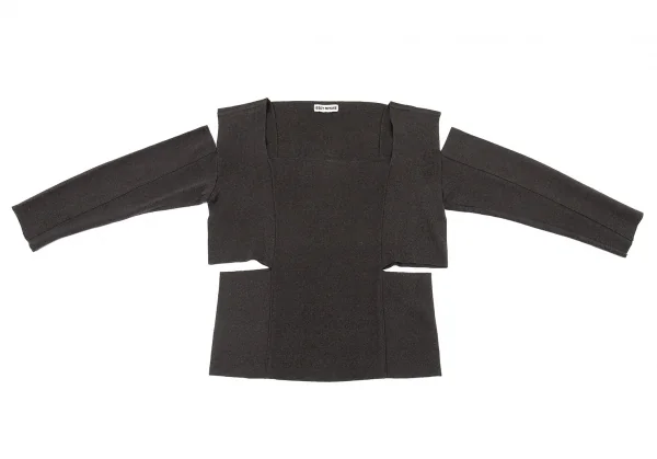 イッセイミヤケISSEY MIYAKE カッティングデザインリブニットトップス チャコールM位 K-104900_002