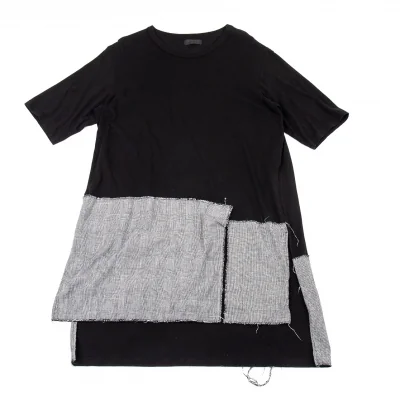 サイトs'yte グレンチェック生地貼り付けロング丈Tシャツ 黒