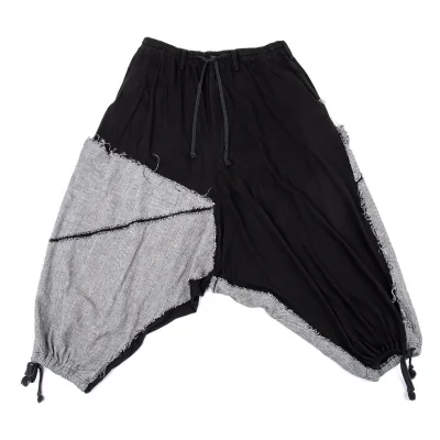 サイトs'yte グレンチェック生地貼り付けバルーンパンツ 黒