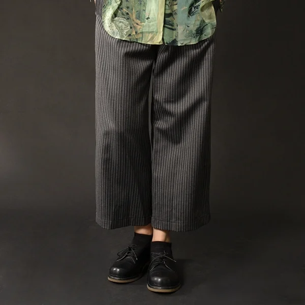 ローブドシャンブル コムデギャルソンrobe de chambre COMME des GARCONS ウールストライプワイドパンツ グレー黒L K-104949_012