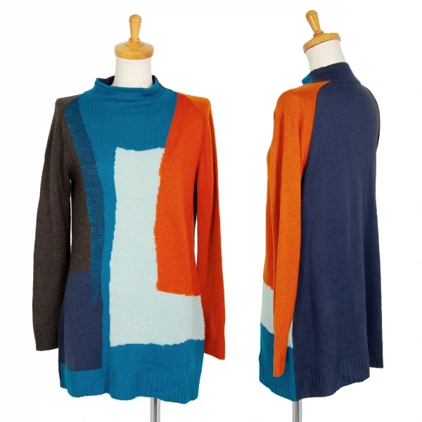 ヒロココシノ トランクHIROKO KOSHINO TRUNK ウールアクリルパネルボートネックニットセーター マルチ38 K-104974_001