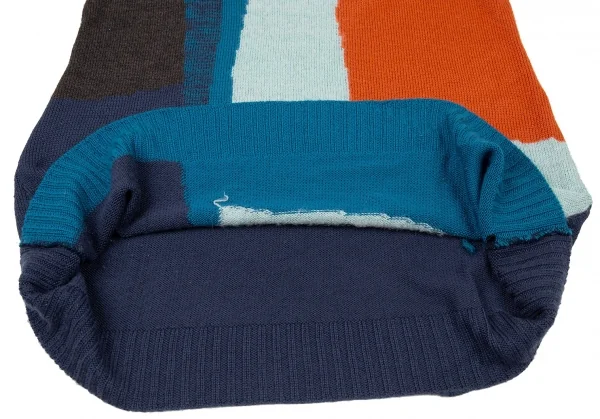 ヒロココシノ トランクHIROKO KOSHINO TRUNK ウールアクリルパネルボートネックニットセーター マルチ38 K-104974_012