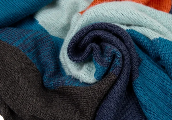 ヒロココシノ トランクHIROKO KOSHINO TRUNK ウールアクリルパネルボートネックニットセーター マルチ38 K-104974_014