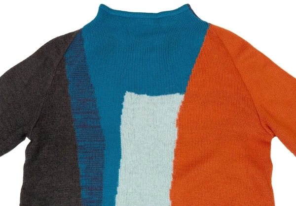 ヒロココシノ トランクHIROKO KOSHINO TRUNK ウールアクリルパネルボートネックニットセーター マルチ38 K-104974_003