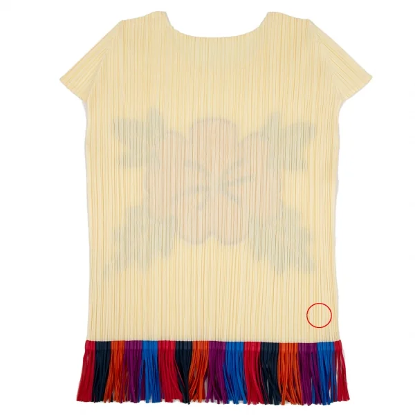 プリーツプリーズPLEATS PLEASE プリーツハイビスカスプリントフリンジカットソー クリームマルチ3 K-105044_011