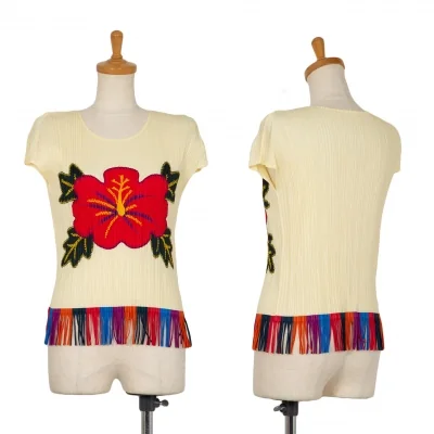 プリーツプリーズPLEATS PLEASE プリーツハイビスカスプリントフリンジカットソー