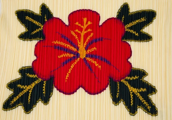 プリーツプリーズPLEATS PLEASE プリーツハイビスカスプリントフリンジカットソー クリームマルチ3 K-105044_006