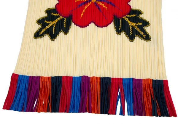 プリーツプリーズPLEATS PLEASE プリーツハイビスカスプリントフリンジカットソー クリームマルチ3 K-105044_008