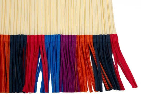 プリーツプリーズPLEATS PLEASE プリーツハイビスカスプリントフリンジカットソー クリームマルチ3 K-105044_009