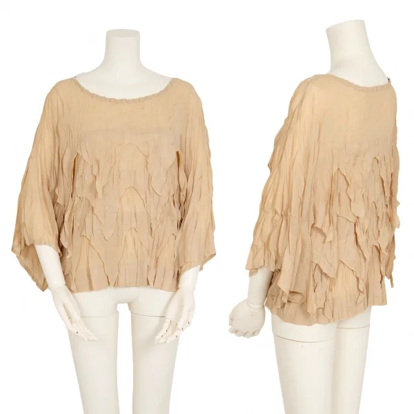 プリーツプリーズPLEATS PLEASE カッティングフリンジシースルードルマンカットソー ベージュ3 K-105052_001