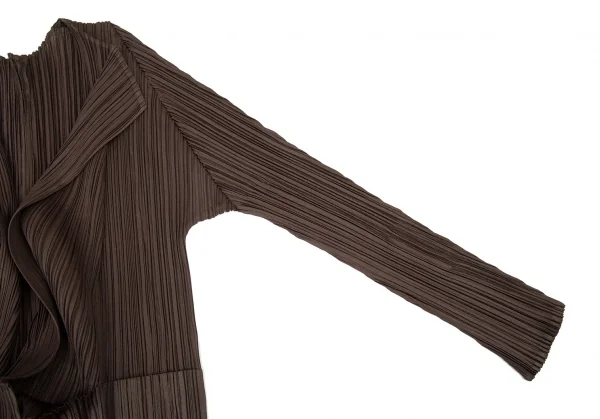 プリーツプリーズPLEATS PLEASE プリーツ折り返し切替ボタンレスロングカーディガン 茶3 K-105080_005
