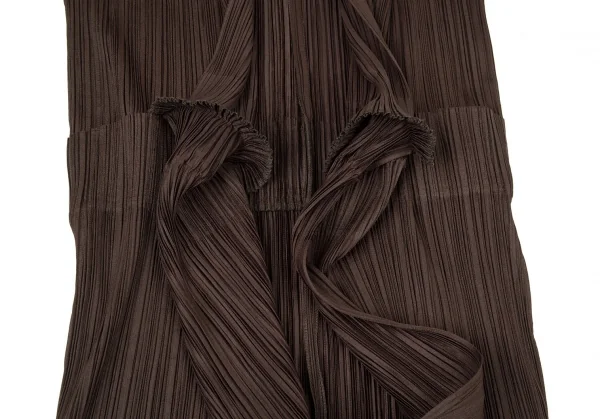 プリーツプリーズPLEATS PLEASE プリーツ折り返し切替ボタンレスロングカーディガン 茶3 K-105080_007