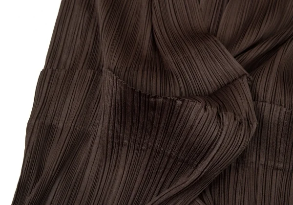 プリーツプリーズPLEATS PLEASE プリーツ折り返し切替ボタンレスロングカーディガン 茶3 K-105080_008