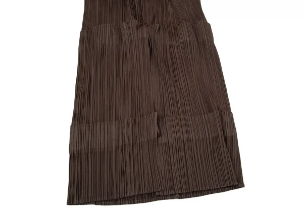 プリーツプリーズPLEATS PLEASE プリーツ折り返し切替ボタンレスロングカーディガン 茶3 K-105080_009