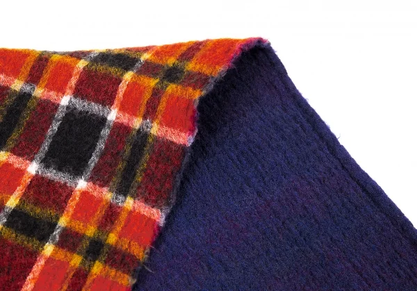 ヴィヴィアンウエストウッドVivienne Westwood オーブ刺繍チェック切替ストール 青オレンジ K-105109_003