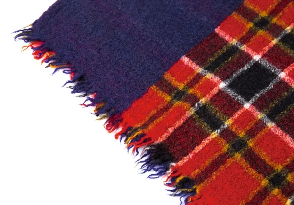 ヴィヴィアンウエストウッドVivienne Westwood オーブ刺繍チェック切替ストール 青オレンジ K-105109_004