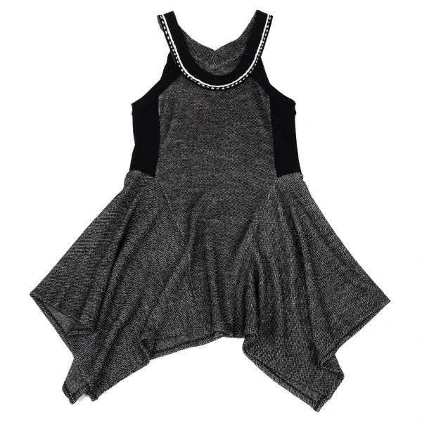 ヒロコビスHIROKO BIS ウールアセテートリブニット切替ノースリーブフレアワンピース 黒9 K-105115_002