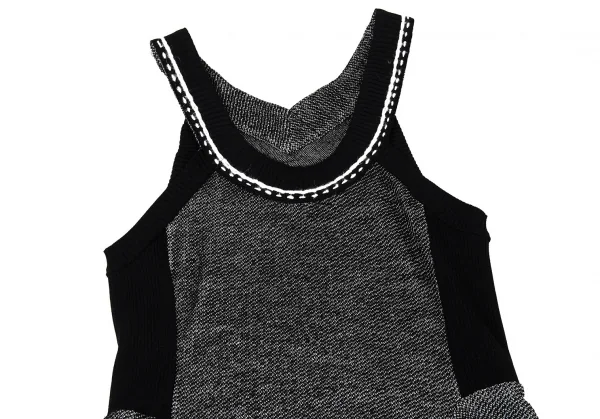 ヒロコビスHIROKO BIS ウールアセテートリブニット切替ノースリーブフレアワンピース 黒9 K-105115_003