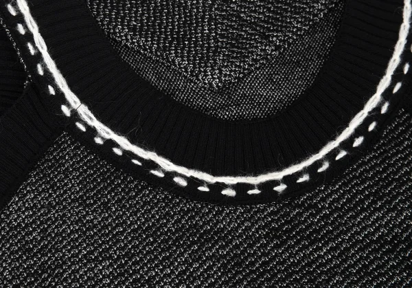 ヒロコビスHIROKO BIS ウールアセテートリブニット切替ノースリーブフレアワンピース 黒9 K-105115_004