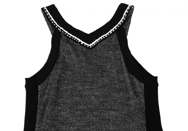 ヒロコビスHIROKO BIS ウールアセテートリブニット切替ノースリーブフレアワンピース 黒9 K-105115_008