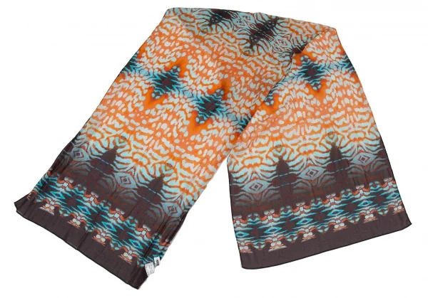 ヒロコビスHIROKO BIS キュプラコットンタイダイ染め大判ストール オレンジ水色 K-105126_002