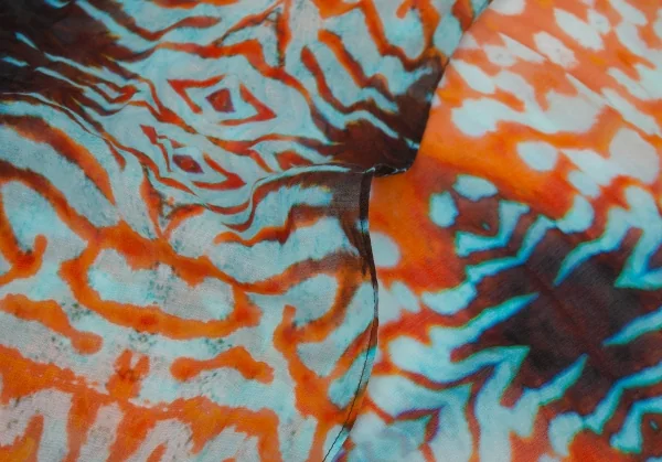 ヒロコビスHIROKO BIS キュプラコットンタイダイ染め大判ストール オレンジ水色 K-105126_003