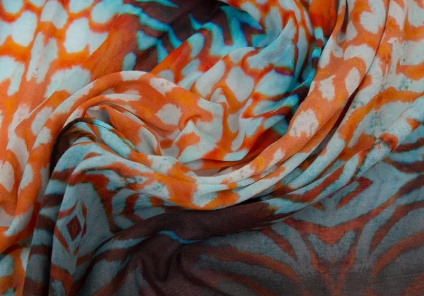 ヒロコビスHIROKO BIS キュプラコットンタイダイ染め大判ストール オレンジ水色 K-105126_005