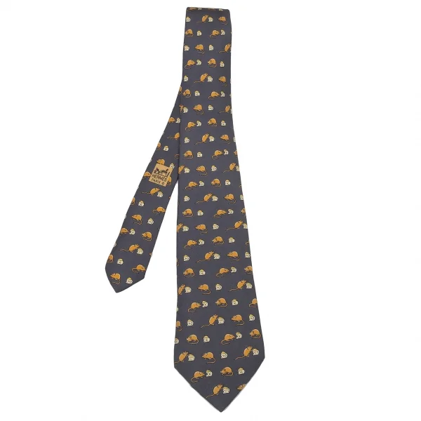 エルメスHERMES ネズミチーズ柄シルクネクタイ ブルーグレー K-105130_001