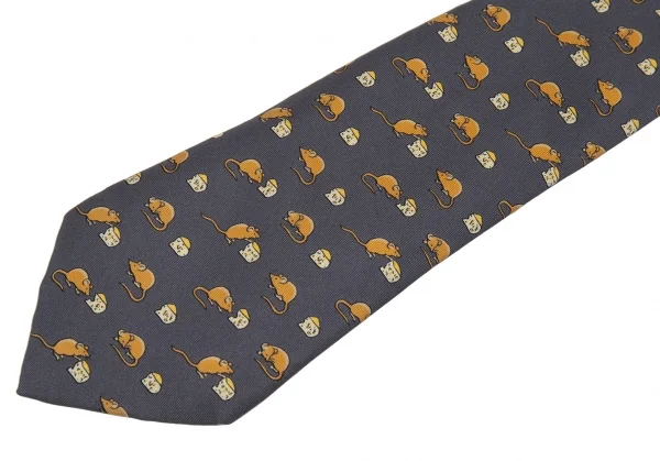 エルメスHERMES ネズミチーズ柄シルクネクタイ ブルーグレー K-105130_003