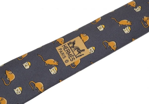 エルメスHERMES ネズミチーズ柄シルクネクタイ ブルーグレー K-105130_004