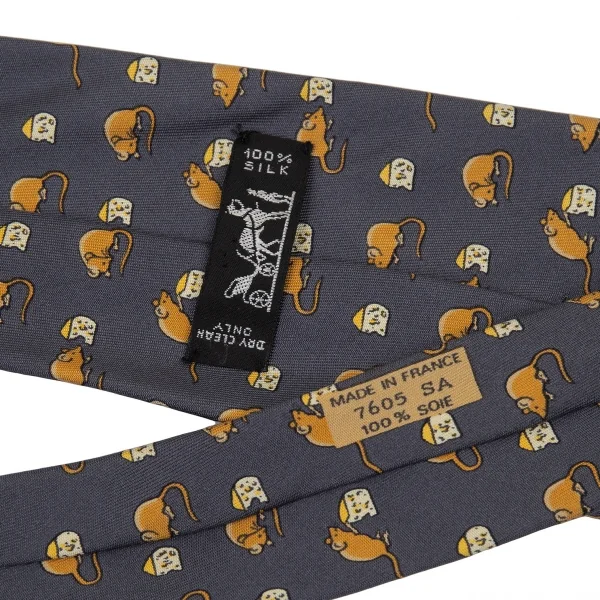 エルメスHERMES ネズミチーズ柄シルクネクタイ ブルーグレー K-105130_006