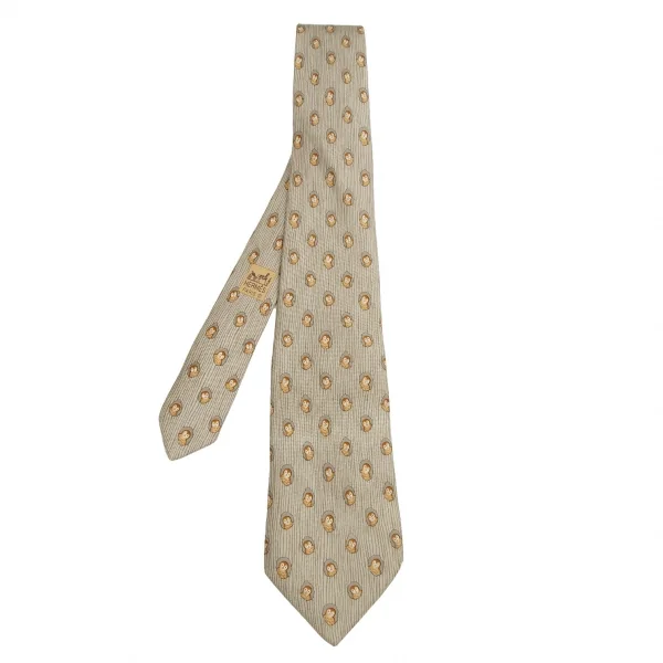 エルメスHERMES シルクフクロウネクタイ グレージュ K-105131_001