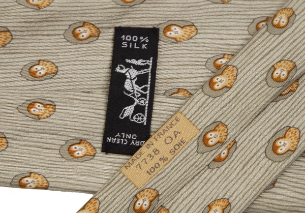 エルメスHERMES シルクフクロウネクタイ グレージュ K-105131_014