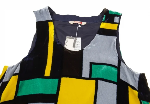 バッカBACCA ボックスプリントベロアノースリーブトップス 黒黄緑38 K-105179_003