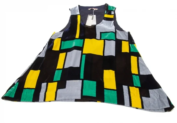 バッカBACCA ボックスプリントベロアノースリーブトップス 黒黄緑38 K-105179_005