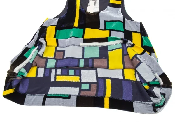 バッカBACCA ボックスプリントベロアノースリーブトップス 黒黄緑38 K-105179_006